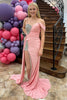 Load image into Gallery viewer, Sparkly Pink Beaded Asymmetrical Side Cape Long Prom Dress with Slit