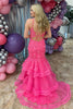 Load image into Gallery viewer, Floral Fuchsia Spaghetti Straps Tiered Long Corset Prom Dress with Slit