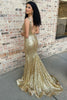 Load image into Gallery viewer, Sparkly Gold Sequin V-Neck Mermaid Long Prom Dress