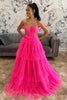 Load image into Gallery viewer, Fuchsia Strapless A Line Tiered Tulle Long Prom Dress