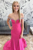 Load image into Gallery viewer, Off the Shoulder Fuchsia Sparkly Beaded Long Prom Dress with Slit