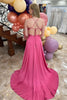 Load image into Gallery viewer, Fuchsia Backless A Line V-Neck Long Prom Dress