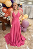 Load image into Gallery viewer, Fuchsia Backless A Line V-Neck Long Prom Dress