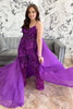 Load image into Gallery viewer, Sparkly Grape Sequin Side Cape Long Prom Jumpsuits