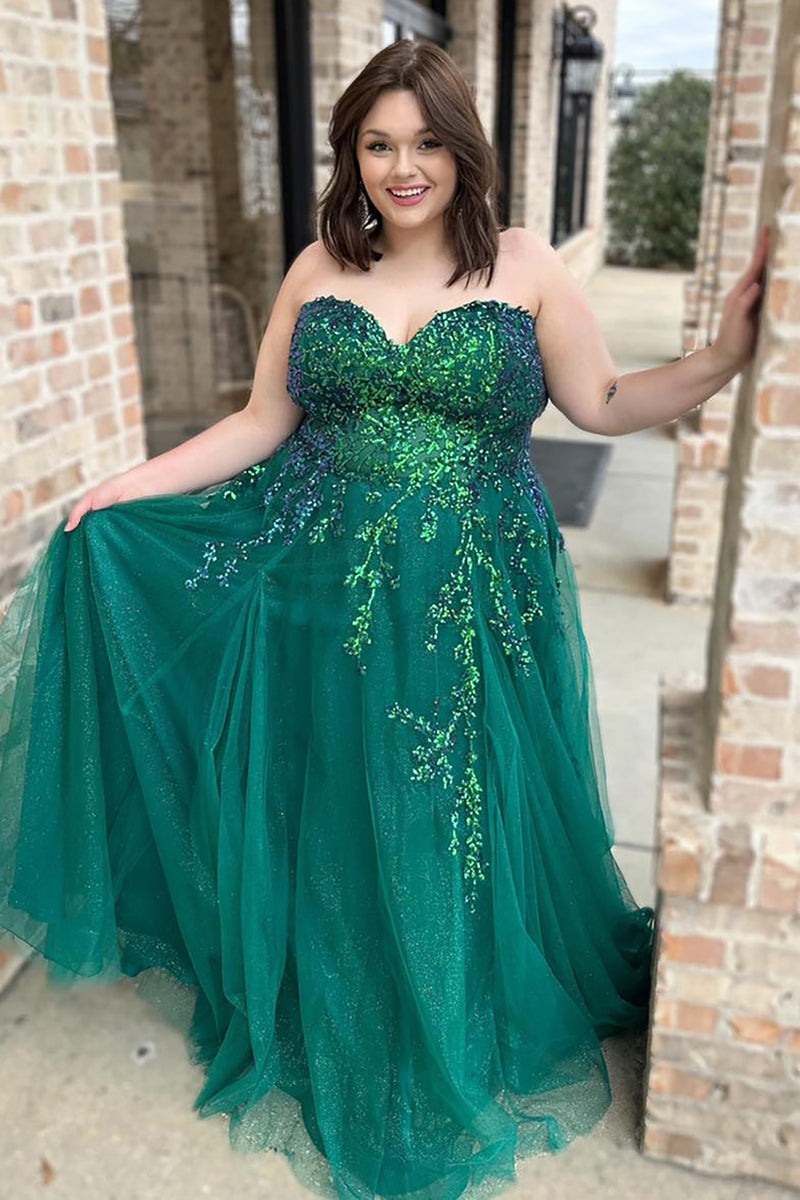 Load image into Gallery viewer, Sparkly Emerald Green Sweetheart Corset Long Prom Dress