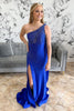 Load image into Gallery viewer, Sparkly Royal Blue Beaded One Shoulder Long Prom Dress with Slit