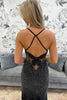 Load image into Gallery viewer, Sparkly Black Beaded Spaghetti Straps Butterfly Long Prom Dress