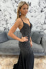 Load image into Gallery viewer, Sparkly Black Beaded Spaghetti Straps Butterfly Long Prom Dress