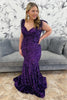 Load image into Gallery viewer, Sparkly Grape Sequin Sweetheart Long Prom Dress with Feathers