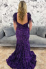 Load image into Gallery viewer, Sparkly Grape Sequin Sweetheart Long Prom Dress with Feathers