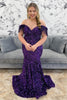 Load image into Gallery viewer, Sparkly Grape Sequin Sweetheart Long Prom Dress with Feathers