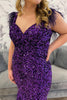 Load image into Gallery viewer, Sparkly Grape Sequin Sweetheart Long Prom Dress with Feathers