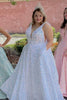 Load image into Gallery viewer, Sparkly Pink A Line V-Neck Sequin Long Prom Dress