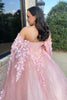 Load image into Gallery viewer, Sparkly Pink Corset Sweetheart A Line Long Prom Dress with 3D Flowers