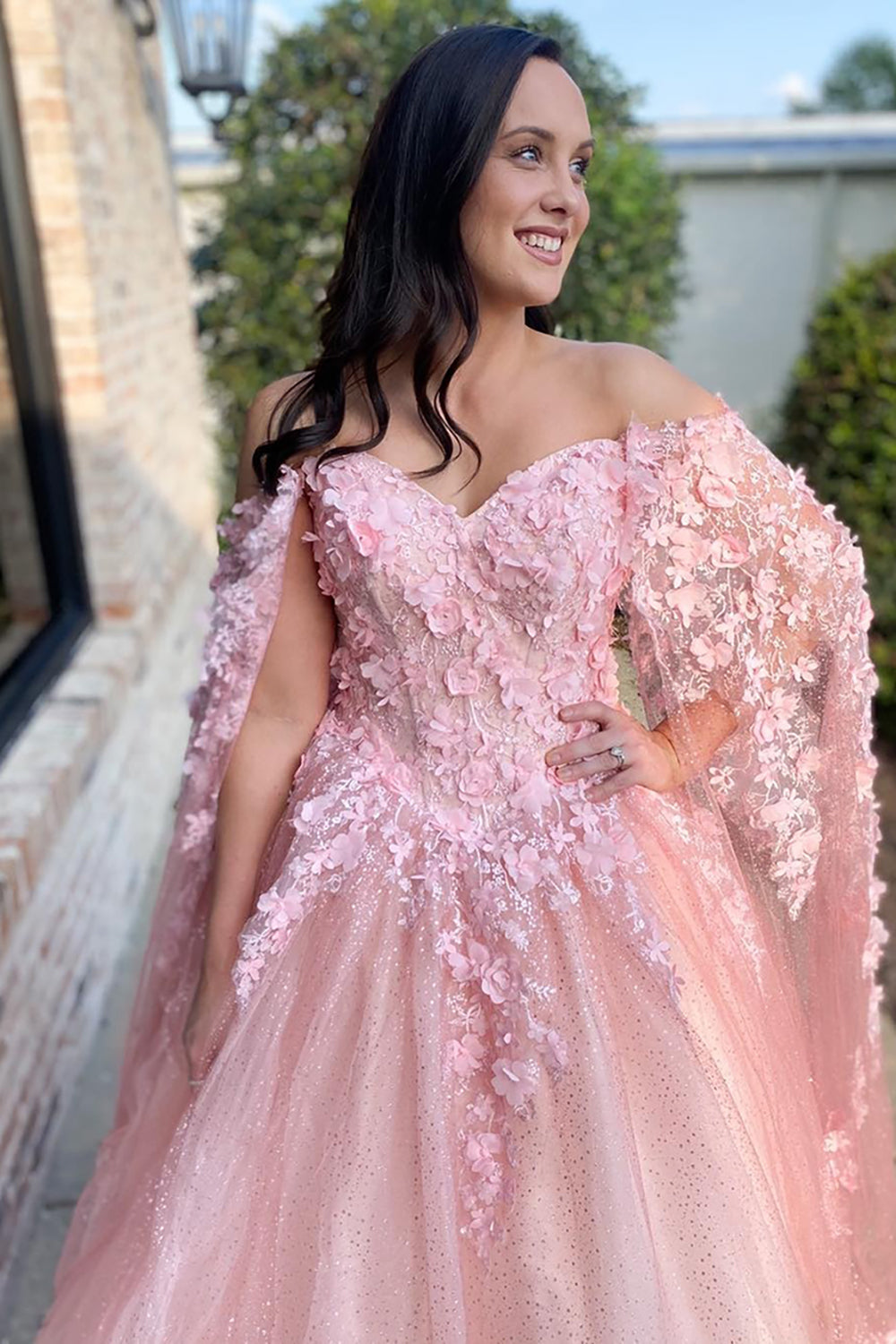 Sparkly Pink Corset Sweetheart A Line Long Prom Dress with 3D Flowers