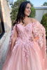 Load image into Gallery viewer, Sparkly Pink Corset Sweetheart A Line Long Prom Dress with 3D Flowers