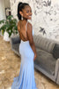 Load image into Gallery viewer, Sparkly Light Blue Beaded V-Neck Long Prom Dress with Feathers Slit