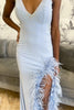 Load image into Gallery viewer, Sparkly Light Blue Beaded V-Neck Long Prom Dress with Feathers Slit