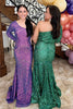 Load image into Gallery viewer, Sparkly Dark Green One Shoulder Sequin Long Prom Dress