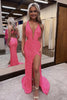 Load image into Gallery viewer, Sparkly Pink Sequin V-Neck Backless Long Prom Dress with Slit