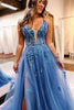 Load image into Gallery viewer, Sparkly Sage Corset Floral Tulle Long Corset Prom Dress with Slit