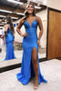 Load image into Gallery viewer, Sparkly Black Beaded Spaghetti Straps Long Prom Dress with Slit