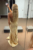 Load image into Gallery viewer, Sparkly Golden Beaded Corset Strapless Long Prom Dress with Slit