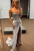 Load image into Gallery viewer, Sparkly Golden Beaded Corset Strapless Long Prom Dress with Slit