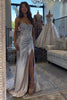 Load image into Gallery viewer, Sparkly Golden Beaded Corset Strapless Long Prom Dress with Slit