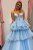 Load image into Gallery viewer, Princess Blue Corset A Line Tiered Long Prom Dress