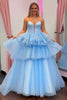 Load image into Gallery viewer, Princess Blue Corset A Line Tiered Long Prom Dress