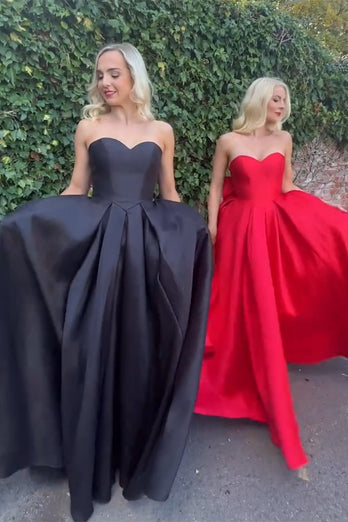 Elegant Red A Line Satin Long Prom Dress with Bow