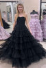 Load image into Gallery viewer, Black A Line Tiered Strapless Long Prom Dress