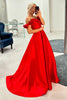 Load image into Gallery viewer, Red Corset Satin Off The Shoulder Long Prom Dress with Flowers