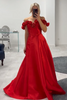 Load image into Gallery viewer, Red Corset Satin Off The Shoulder Long Prom Dress with Flowers