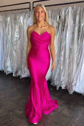 Fuchsia Sweetheart Mermaid Long Satin Prom Dress