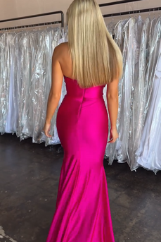 Fuchsia Sweetheart Mermaid Long Satin Prom Dress