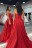 Load image into Gallery viewer, Sparkly Red Corset Beaded Bow Long Prom Dress with Slit