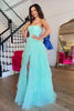 Load image into Gallery viewer, Sparkly Mint Strapless Tiered Long Prom Dress with Slit