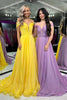 Load image into Gallery viewer, Yellow Off the Shoulder A-Line Ruched Long Prom Dress