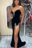 Load image into Gallery viewer, Sparkly Black Spaghetti Straps Long Prom Dress with Slit