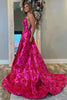 Load image into Gallery viewer, Fuchsia Floral A Line Strapless Long Prom Dress with Slit