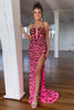 Load image into Gallery viewer, Cheetah Printed Fuchsia Corset Long Prom Dress with Slit