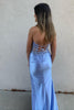 Load image into Gallery viewer, Floral Grey Blue Appliqued Long Corset Prom Dress with Slit