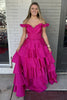 Load image into Gallery viewer, Fuchsia Off the Shoulder Tiered  Satin Long Corset Prom Dress