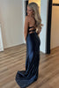 Load image into Gallery viewer, Sparkly Black Spaghetti Straps Mermaid Long Corset Prom Dress with Slit