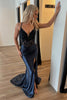 Load image into Gallery viewer, Sparkly Black Spaghetti Straps Mermaid Long Corset Prom Dress with Slit