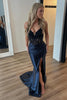 Load image into Gallery viewer, Sparkly Black Spaghetti Straps Mermaid Long Corset Prom Dress with Slit