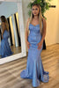 Load image into Gallery viewer, Sparkly Grey Blue Spaghetti Straps Mermaid Long Prom Dress