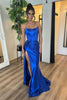 Load image into Gallery viewer, Royal Blue Strapless Ruched Long Corset Prom Dress with Slit